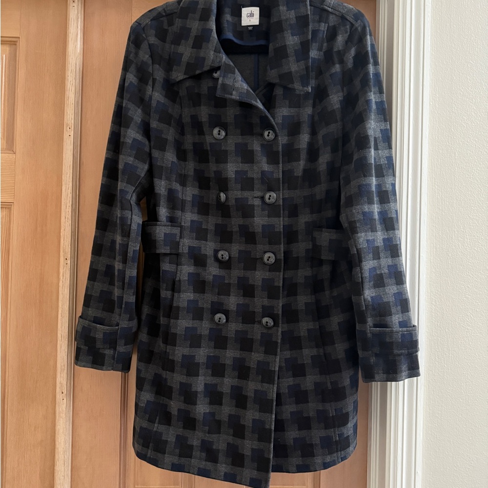 CAbi Black and Blue Pea Coat with Notched Lapel